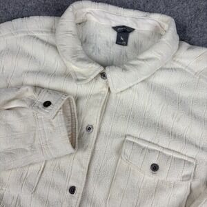 Eddie Bauer Fleece Shirt Jacket Women's 2XL Ivory Button Up Sherpa Lined Outdoor